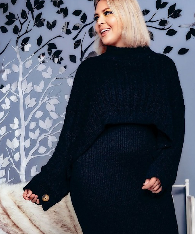 Plus Size Midi Dress & Crop Sweater Set