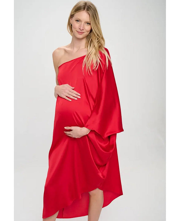 The Allegra Satin One-Shoulder Dress (Red)