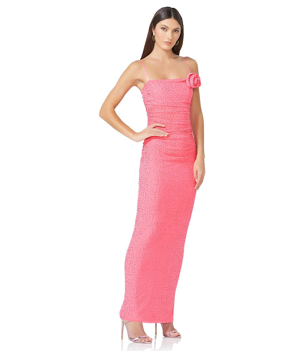 The Jennan Rhinestone Dress in Knockout Pink