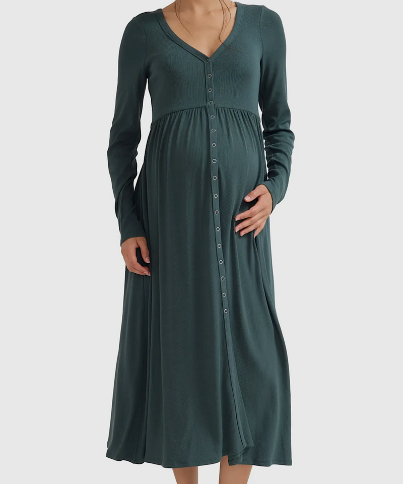 HATCH: The Softest Rib Nursing Dress (Pine)