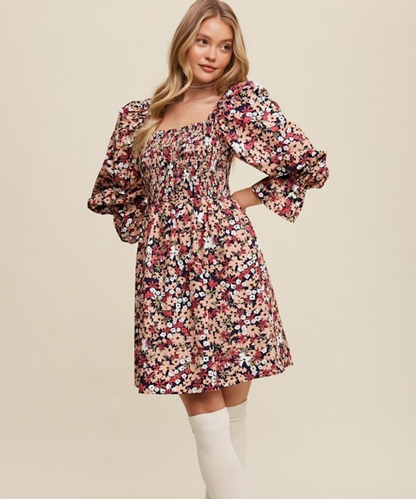 The Amy Babydoll Dress (Navy/Magenta)