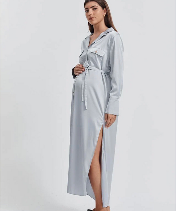 The Satin Shirtdress (Icy Blue)