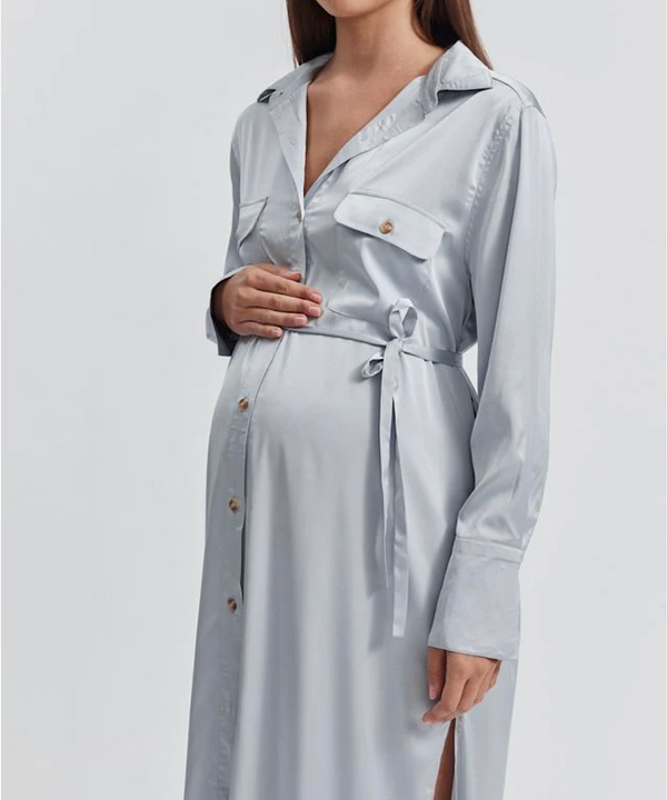 The Satin Shirtdress (Icy Blue)