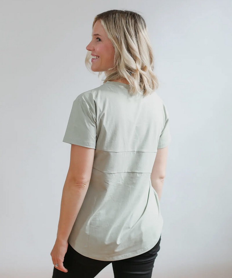 Classic Fit Invisible Zip Nursing Tee (Sage Green)