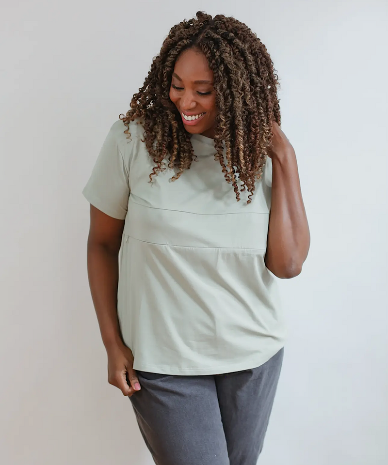 Classic Fit Invisible Zip Nursing Tee (Sage Green)
