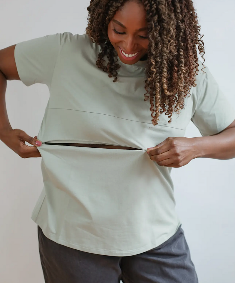 Classic Fit Invisible Zip Nursing Tee (Sage Green)