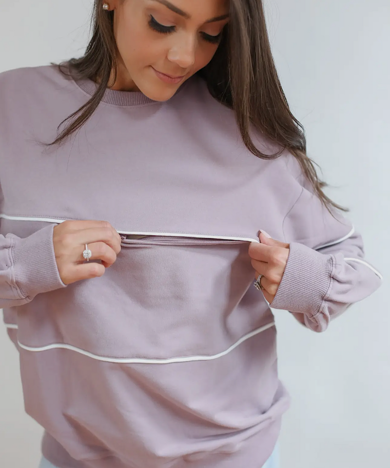 Relaxed Fit Invisible Zipper Nursing Sweatshirt (Lilac)