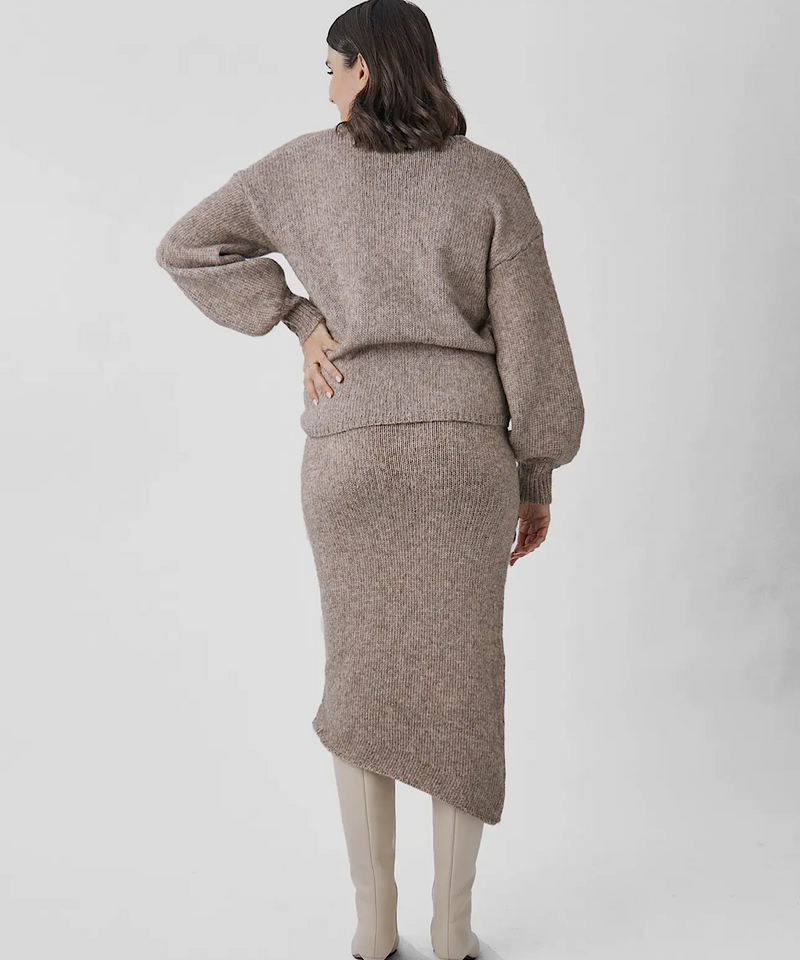 The Amélie's Enchanting Allure Asymmetrical Knit Midi Skirt -Taupe