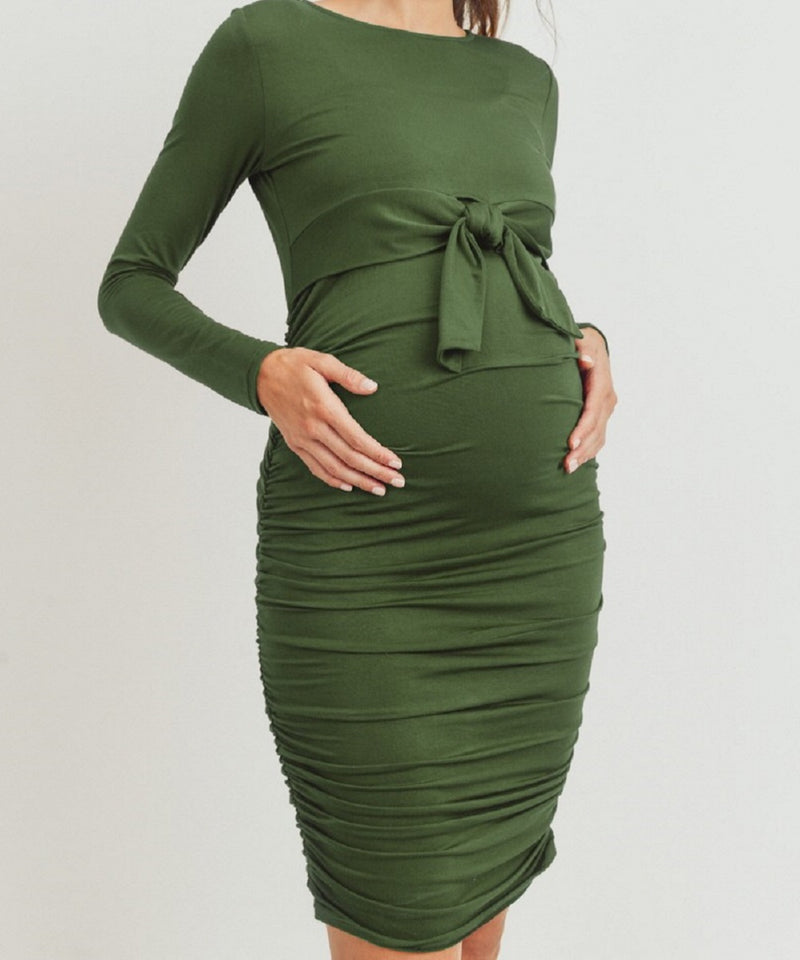 The Addison Maternity & Nursing Dress (Olive)